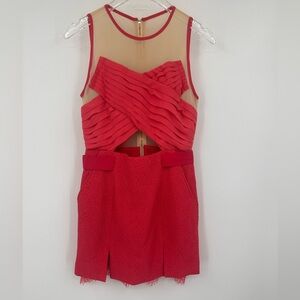 NWT Three Floor True Romance Dress Red Nude Sheer Mini Sz 4